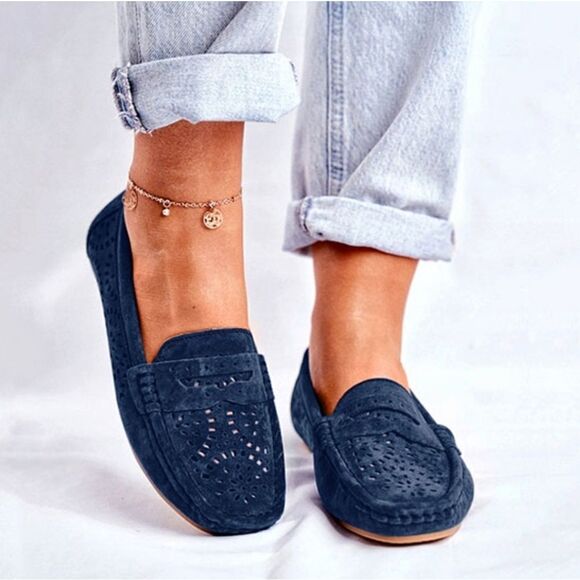 Rosy Velvet Textured Perforated Loafer - Picture 1 of 14